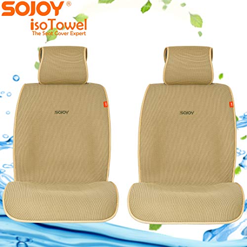 Sojoy Summer Cooling Four Seasons Car Seat Cushions for Front Two Seats Comes with 2 Pieces - Honeycomb Cloth (Cream and Tan) - Thumbnail 2
