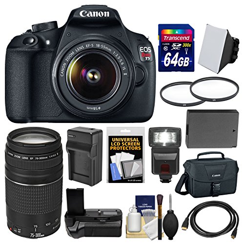 UPC 689466814408, Canon EOS Rebel T5 Digital SLR Camera &amp; EF-S 18-55mm IS II &amp; 75-300mm III Lens &amp; Case with 64GB Card + Flash + Grip + Battery &amp; Charger + Filters Kit