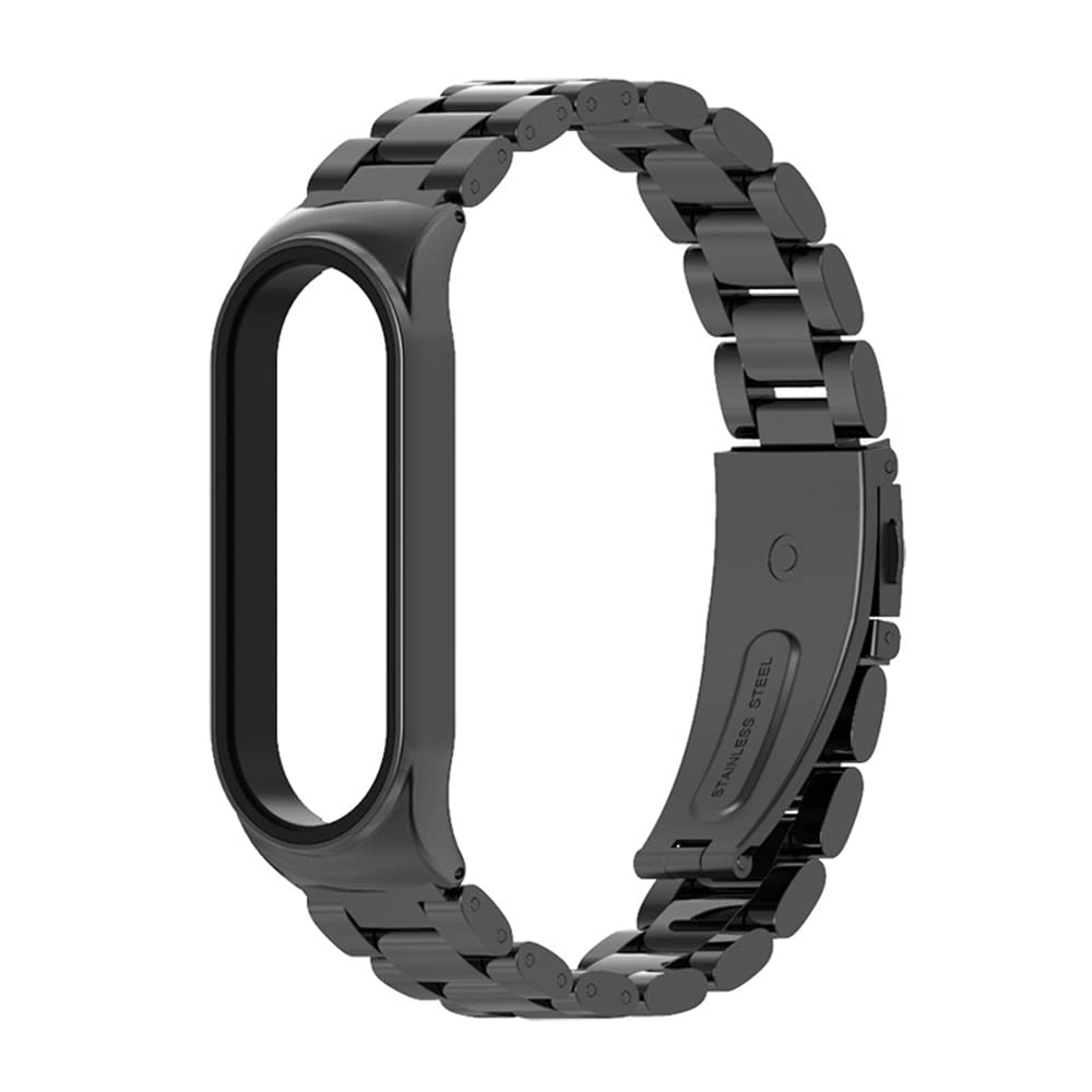 KOMI Watch Band Compatible with Xiaomi mi band 6, Metal Stainless Steel Wristband Replacement Straps for Mi Band 5/4/3 Men Women (Black)