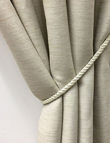 Home Queen Rope Tie Backs for Window Curtain with 4 Hooks, Hand Knitting Buckle Cord Drapery Holdbacks, 4 Pieces, Beige - Thumbnail 3