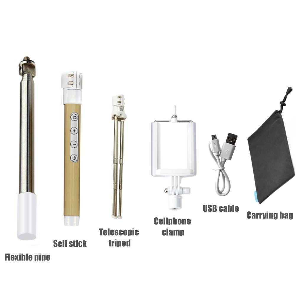 WISETIGER Bluetooth Selfie Stick with Wireless Remote Shutter and Telescopic Tripod for Iphone 6 6 Plus 6s Galaxy HTC IOS Android Gopro(Gold)