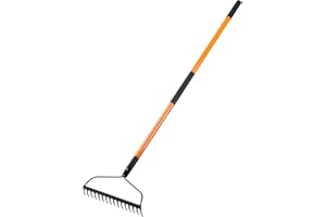 VNIMTI Garden Rake for Gardening, 58 Inches Garden Rake for Lawns Heavy Duty, 16 Tines Bow Garden Rake with Fiberglass Handle