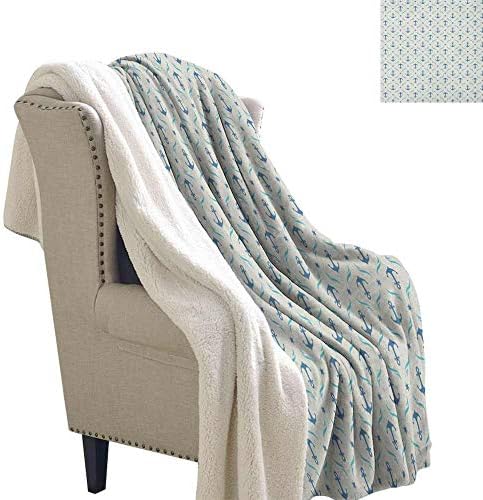 Anchor Wool Blanket Yachting Theme Pattern with Abstract Ocean Waves and Blue Stars Artistic Gift Throw Blanket for Women Men Beige Blue Pale Blue W59 x L78