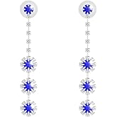 Moissanite Dangle Earrings for Women ,- Sterling Silver Plated with Shiny Moissanite, 3 Stunning Colors Available,anniversary or wedding necklace for your wife, elegant gift for your loved one, birthday or Christmas jewelry(blue)