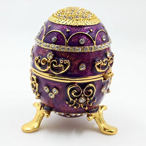 Hand- Painted Rich Purple Vintage Style Faberge Egg with Gold Finish, Rhinestones, Enamel Jewelry Trinket Box