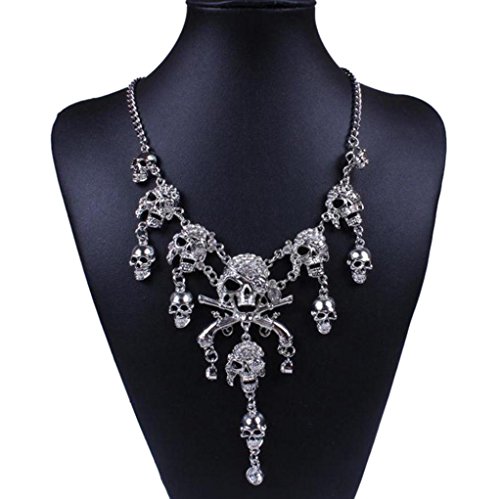 Botrong Fashion Charm Rhinestone Statement Bib Chain Choker Pendant Necklace Jewelry (Silver)