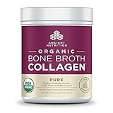 Ancient Nutrition Organic Bone Broth Collagen, Organic Protein Powder Loaded with Bone Broth Co-Factors, 10g of Type II Collagen Per Serving, Pure Flavor, 15.9 oz