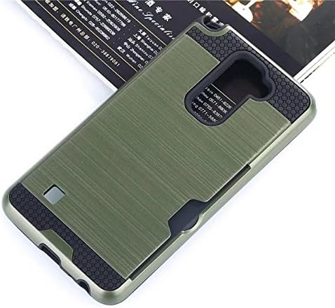 LS775 Case , Lookly [Card-slot] [Slim Fit] Hybrid Dual Layer Wallet Case,[Brushed Metal Texture] Back with Shock Absorbing TPU Inner Layer for LG G Stylo 2/G Stylus 2 (Army Green)