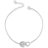 AOBOCO Anniversary Jewelry Gifts for Her, Love Heart Bracelet 925 Sterling Silver Classic Birthstone Adjustable Bracelets for Women Birthday Christmas Jewelry for Women Wife 6-9 inches (Gift Box)