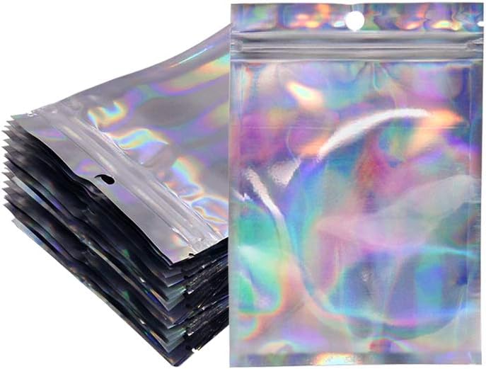 100pcs Holographic Mylar Zip Lock Bags Resealable 10.4 x 14.9 cm