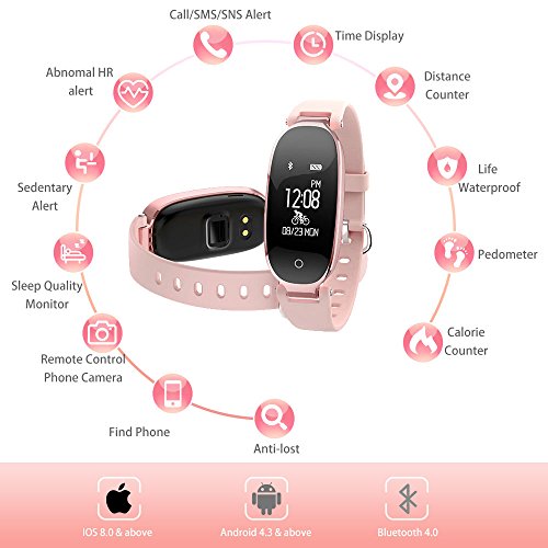 TOP-MAX Fitness Tracker,Women Sport Tracker Smart Heart Rate Monitor Watch Band Bracelet,Women Swimming Waterproof Wristband Watch with Health Sleep Activity Tracker Pedometer for Smart Phone