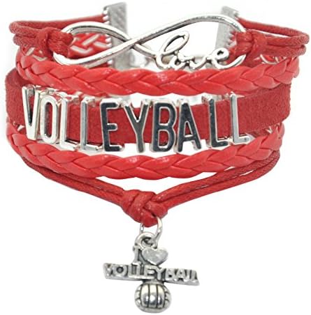 HHHbeauty Infinity Volleyball Bracelet Jewelry Girls Volleyball Charm Bracelet Friendship Gift For Women,Girls,Men,Boys,Teens Including Infinity Love Charm, Letters,Volleyball Charm (Red)