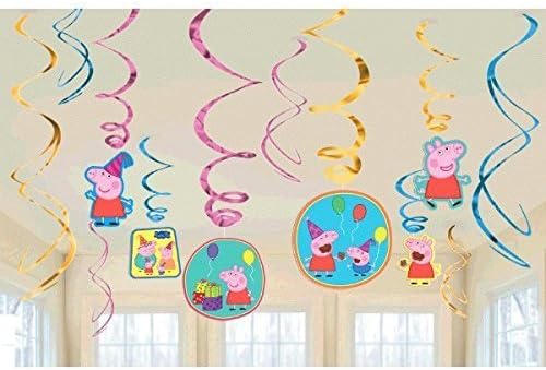 Party Rockers Premium Quality Peppa Pig Swirls Hanging Set of 12 / Peppa Pig Party Supplies/ Peppa Pig Party Decoration