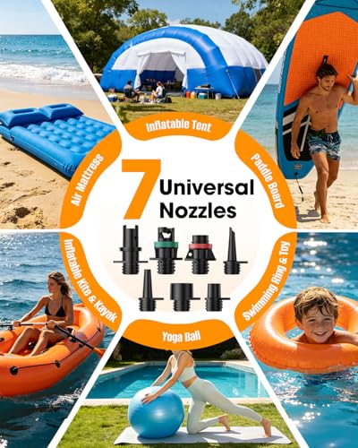Dual Power Paddle Board Pump, Rechargeable & 12V Electric SUP Pump with Auto-Off, 20 PSI Dual-Stage Inflate/Deflate Air Pump, LED Display, 7 Nozzles for SUP, Kayaks & Inflatables