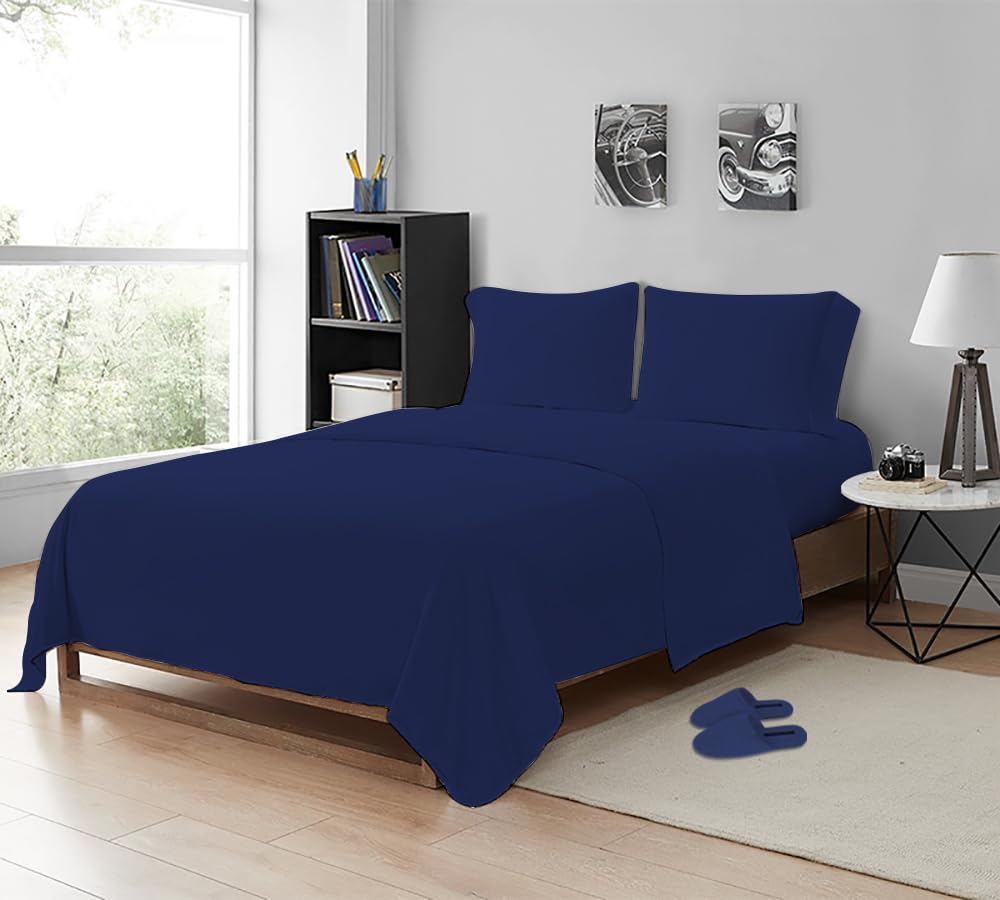 MistyMorning Flat Sheet, Soft & Premium quality Bedding & Linen, Egyptian Cotton with 200 Thread Count. (Navy, Double)