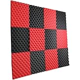12 Pack- Red/Charcoal Acoustic Panels Studio Foam Egg Crate 1" X 12" X 12"