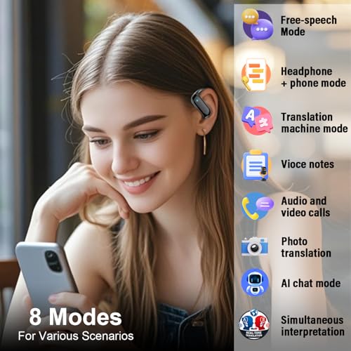AI Translator Headphones, 3-in-1 Real Time Voice Translator Headphones with ENC and App, 42 Hours Translation Headphones with 165 Languages & 8 Modes, Open Ear Translator Earphones for Business