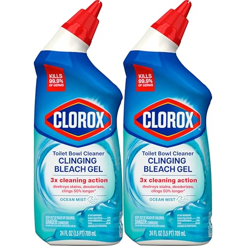 CLOROX TOILET BOWL CLEANER CLINGING BLEACH GEL, OCEAN MIST, 24 FL OZ, PACK OF 2 (PACKAGE MAY VARY)