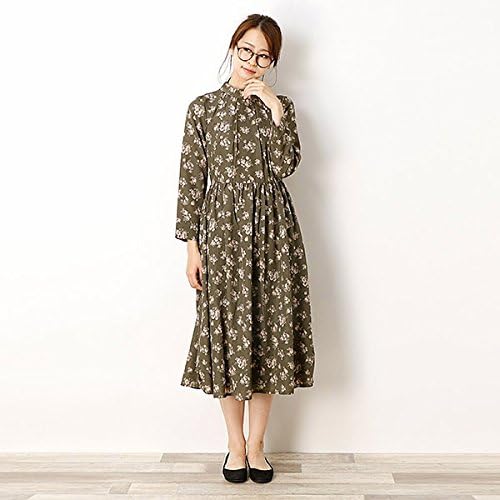 Amazon アースミュージック エコロジー Earthmusic Ecology ロールカラーフラワープリントワンピース 147カーキ F ワンピース チュニック 通販