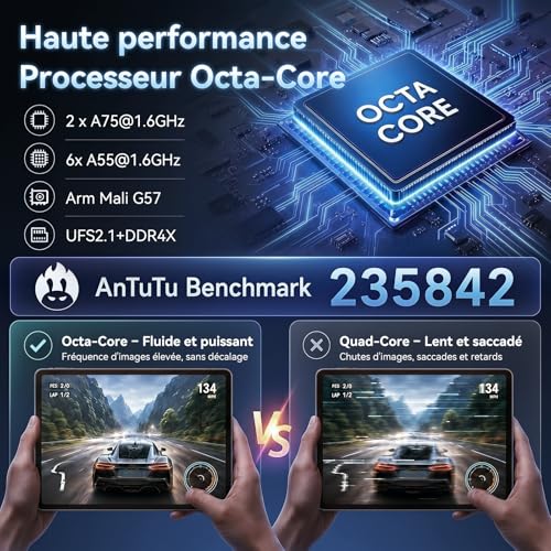 TABWEE Android 16 Tablette avec Clavier - 24 Go+ 256 Go(2To TF), Octo-Core, Gemini AI 3.1Pro, Widevine L1, Tablette 10 Pouces, 5000 mAh, 8 MP+ 5MP, Face ID, GPS (Garantie de 4 Ans)