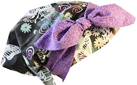 Scrub Hat Chemo Cap European BOHO Banded Pixie Bad Hair Day MANY Colors (butterfly/lilac)