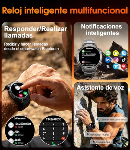 LIGE Military Men's Smartwatch, 1400 mAh Battery, 1.7 Inch HD Screen, Bluetooth Calls, 110+ Sports Modes, LED Flashlight, IP68 Waterproof, Men's Smart Watch Android iOS, 2 Strap