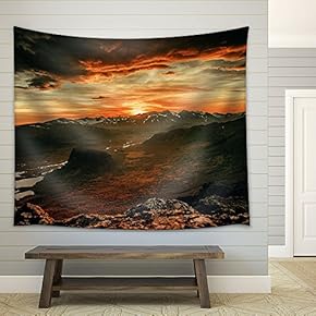 Dramatic Landscape of Mountain Under The Sunset - Fabric Wall Tapestry Home Decor - 51x60 inches