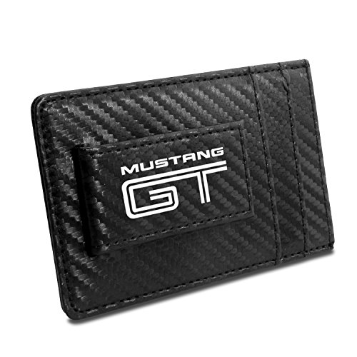 Ford Mustang GT Black Carbon Fiber Leather Wallet RFID Block Card Case Money Clip
