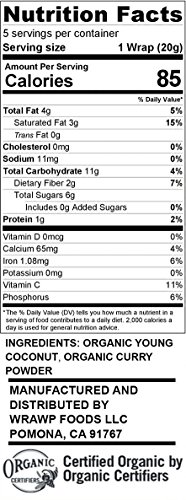 Organic Coconut Wraps, Coco Nori Curry (Raw, Vegan, Paleo, Gluten Free wraps) Made from young Thai Coconuts (4 Pack)