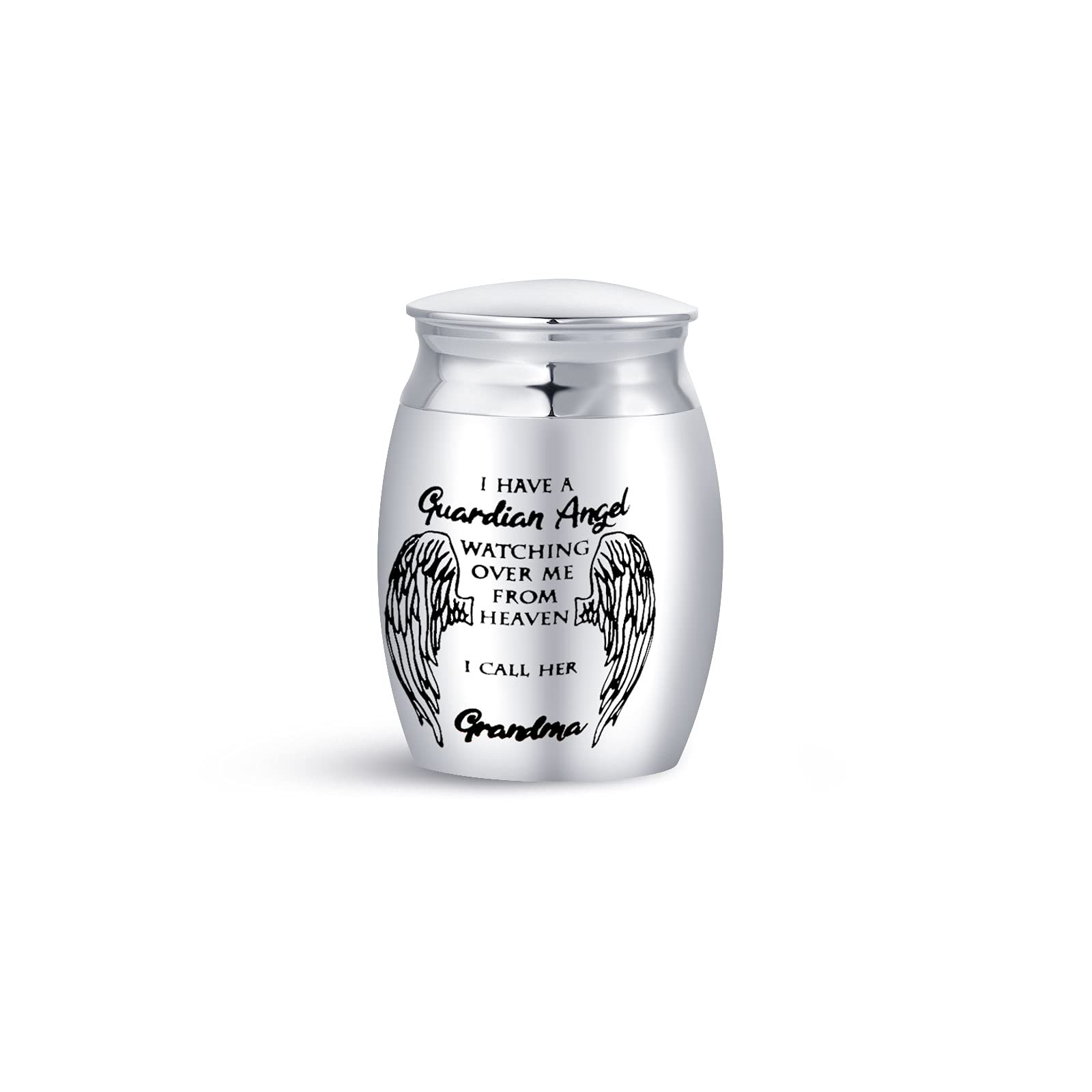 FGT Mini Urns for Ashes Cremation for Grandma Funeral Urns Memorial Keepsake I Have a Guardian Angel Watching Over Me From Heaven Stainless Steel Silver — image 1