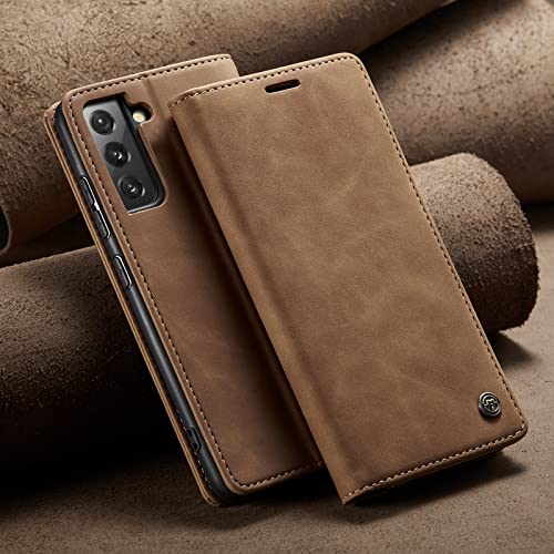 Monweicz Case for Samsung Galaxy S22, [Magnetic Case], [Wallet Case], with Card Holder Stand Protective Flip Wallet Anti-Shock Case for Samsung Galaxy S22-Brown
