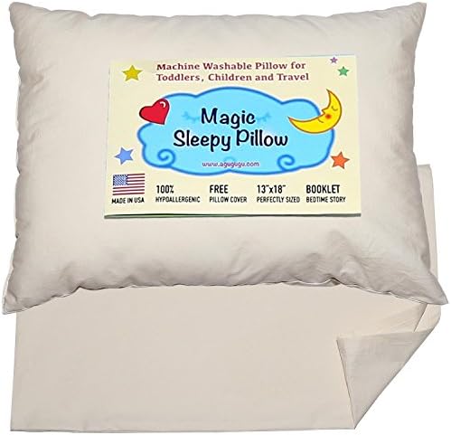 ECO FRIENDLY Toddler Pillow 13x18 - Delicate Raw Unbleached Untreated Cotton Shell with Pillowcase - Bedtime Story Printed Colour Book - Soft & Hypoallergenic - Made in USA