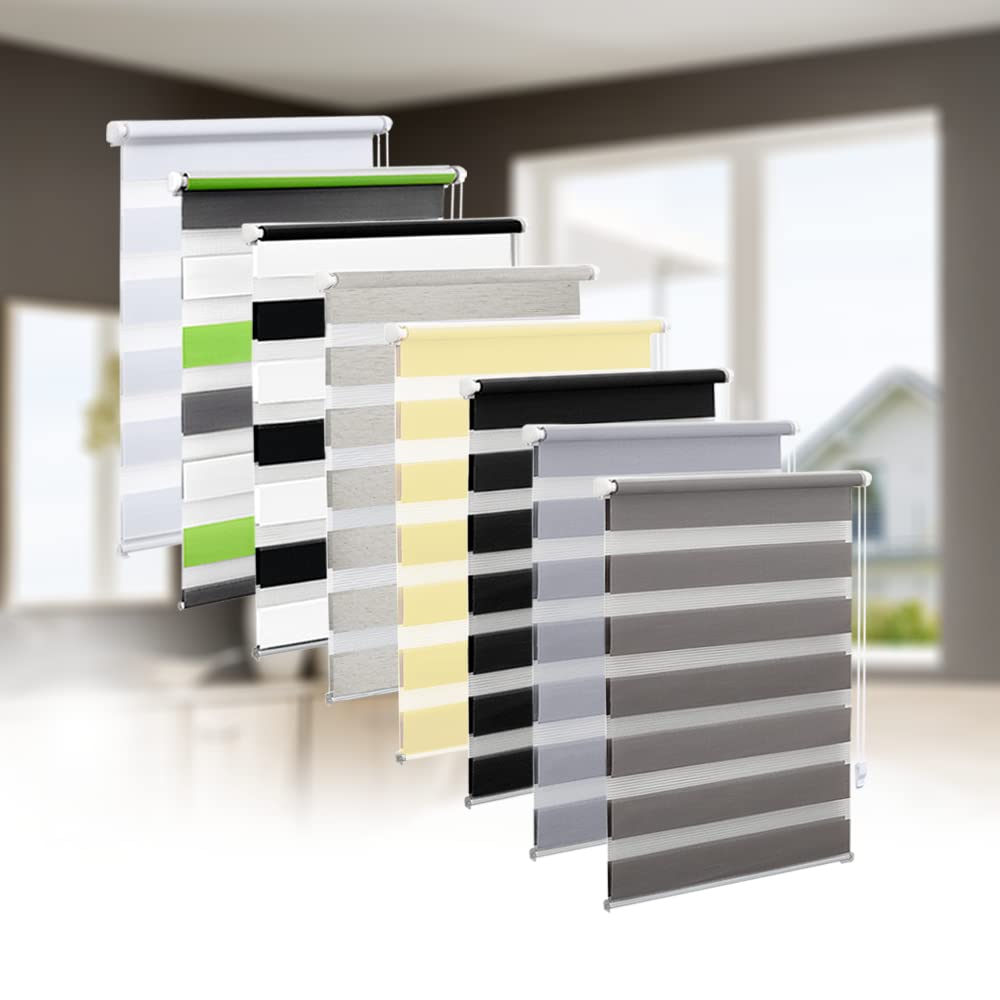 Eurohome Clamp-Fix Double Roller Blind - No Drilling Required, Transparent and Opaque Privacy Screen With Clamping Brackets for Windows