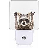 Chrobak LED Night Light,Funny Cute Raccoon LED Night Light Plug into Wall with Dusk to Dawn Light Sensor White Energy Efficient Nightlight for Bedroom Bathroom Hallway Living Room Kitchen