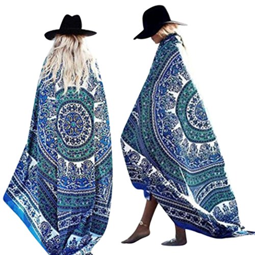 Usstore Summer Printing Bohemian Round Hippie Beach Throw Pool Home Beach Cover Up Dress Swimwear Bathing Suit Kimono Tunic Yoga Mat Tassel Fringing (B) - Thumbnail 4