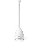 OXO Good Grips Toilet Plunger with Holder and Drip Tray - White | Heavy Duty Toilet Unclogger, Compact Caddy Catches Drips, Non-Slip Grip, Bathroom Cleaning Supplies, Easy Storage