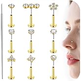Mayhoop 14K Gold Push in Stud Earrings 316L Surgical Steel Threadless Stud Multi-Pack Flat Back Nose Rings Conch Cartilage Tragus Lip Labret Helix Piercing Jewelry Hypoallergenic for Women Men 18G/20G
