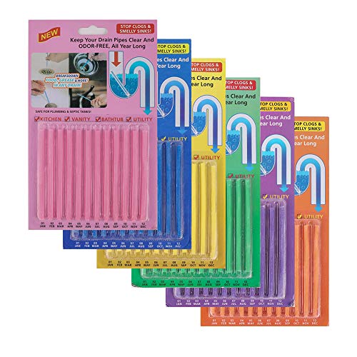 Fuyamp Drain Cleaner Sticks Unblocker, 72 Pcs Sani Sticks Drain Cleaner and Deodorizer Sink Unblocker Pipe Dredge Stick Cleaning Tool for Kitchen Vanity Toilet Sewer Bathtub