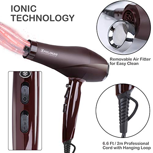 2000 Watt Hair Dryers, Xpoliman Professional Salon Hair Dryer with AC Motor, Negative Ionic Blow