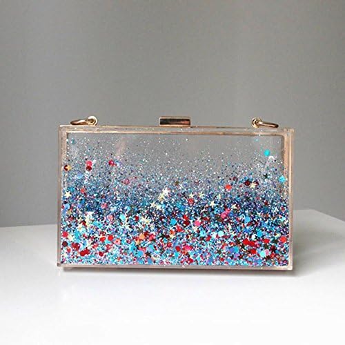 DFLY Glitter Dynamic Bag Cute Purse Clear Acrylic Transparent Evening Clutch Handbag Chain Shoulder Bag Messenger Liquid