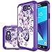 Samsung Galaxy J7 Perx Case,Galaxy J7 2017,Galaxy J7 V 2017 Case,Yiakeng Shockproof Protection Tough Rugged Dual Layer Armor Case Cover for Samsung Galaxy J7 Sky Pro / J7V (Purple Flower)