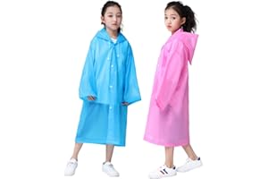 Aoyinfe Rain Ponchos Raincoats for Kids, Reusable Portable Emergency with Hood Outdoor