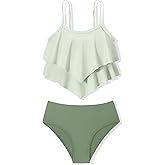 oklady Girls Swimsuit 2 Piece Bikini Set Tiered Ruffled Bathing Suit Adjustable Straps Girls' Swimwear