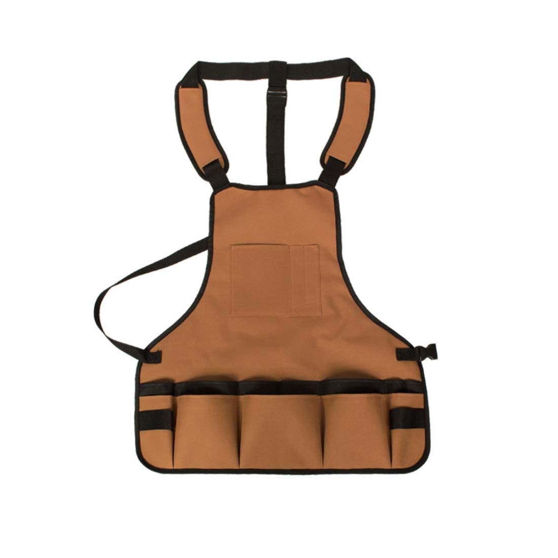 JBBERTH Utility Canvas Work Apron with 16 Pockets, Tool Apron, Cross-Back Straps Adjustable Size, 600D Oxford Cloth Heavy Duty Work Apron, Adjustable for Men and Women XS to XXL - brown