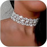 JAKAWIN Rhinestone Choker Necklace Jewelry Silver Bling Diamond Chokers for Women (Silver)