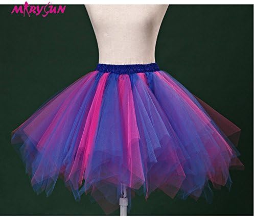 Women Black 50s 80s costume Vintage petticoat bubble tulle party accessory tutu (Red Blue, S/M(22"~36"))
