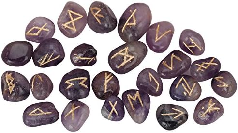 REIKIHAAT Natural Purple Amethyst Stone Rune Set Runes Tumbled Engraved Lettering Rune Stones Reiki Crystal Healing