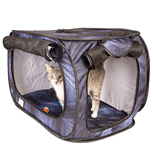 Cat Crate, Stress Free Travel Cat Kennel, Portable Indoor Outdoor Pet Crate, Cat Cage Condo Includes Storage Bag, 4 Cat Toys