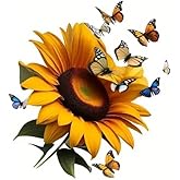 Sunflower and Colorful Butterflies PVC Vinyl Car Decals Stickers Waterproof Self-Adhesive Decals for Cars, Laptops, Trucks, Motorcycles Wall Window Luggage Scratch Cover Door Decor Sticker