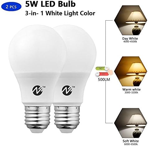 Zeben Lighting LED Bulbs E26 E27 Screw Base 5W3-in- 1 White Light Color Non Dimmable LED Bulbs 40W Equivalent Led Bulbs Pack of 2